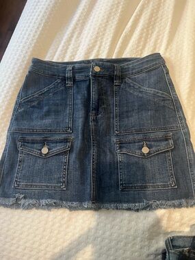 Liverpool Dark Blue Denim Mini Skirt with Front Flap Pockets